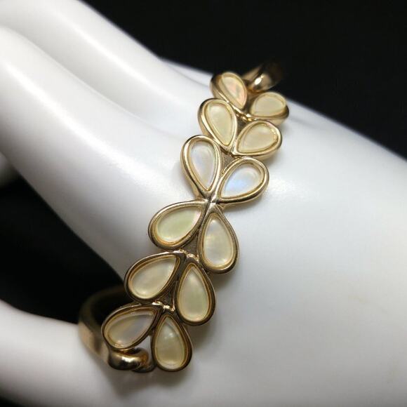 Lucky Brand Iridescent Gold Satin Bracelet, Cream Enamel, 7 Inch Adjustable - Picture 4 of 8